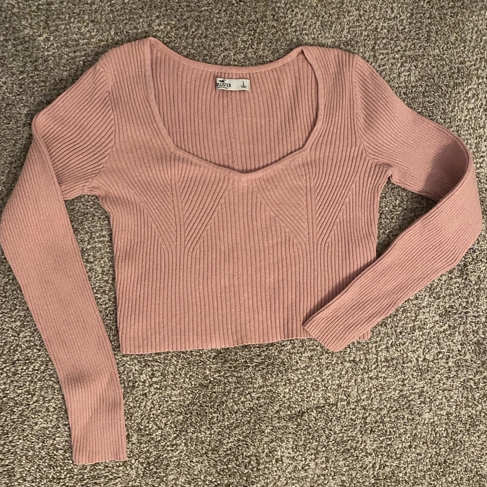 Hollister Blush Ribbed Long Sleeve Crop Sweater Size Large